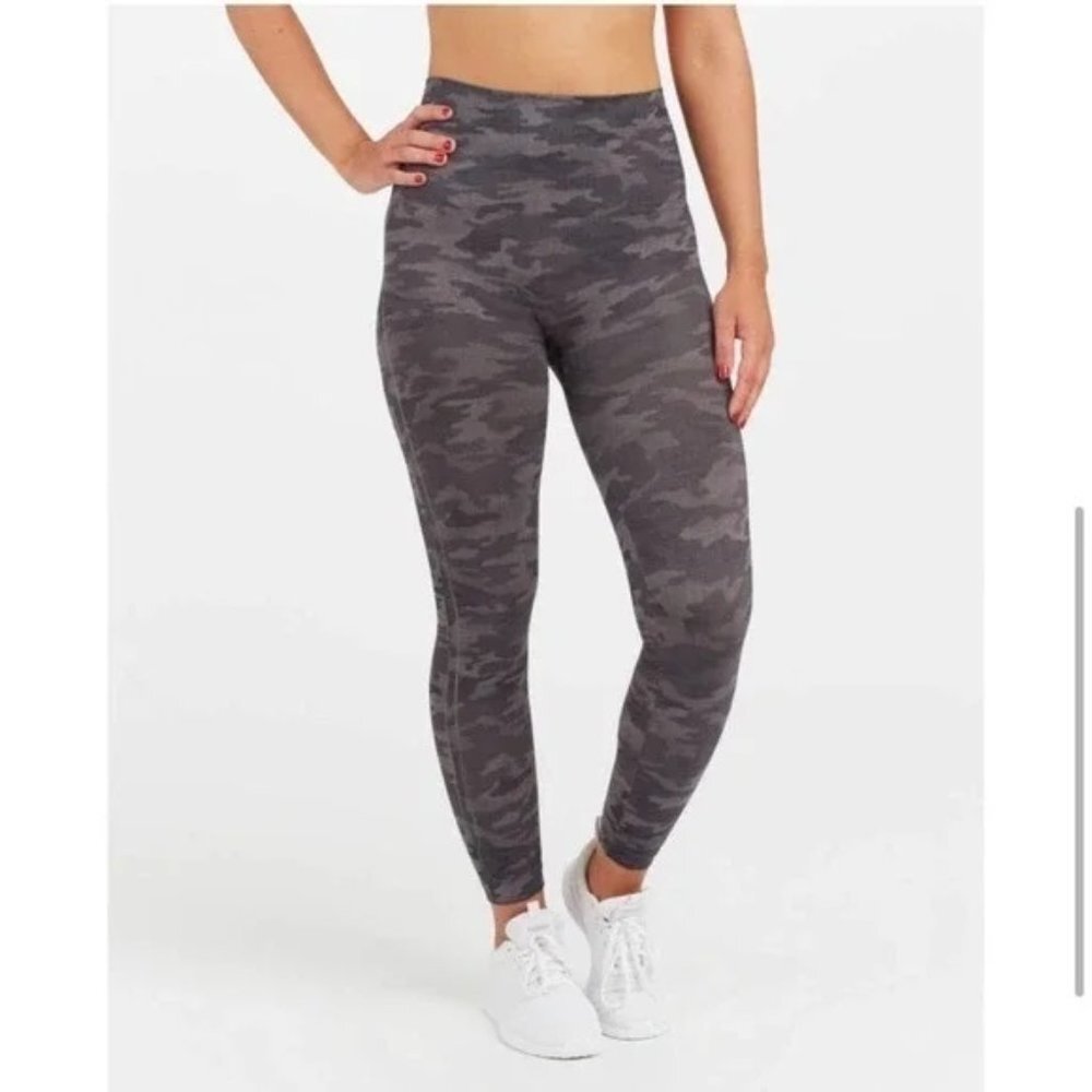 SPANX Heather Camo High Waist Seamless Leggings Grey-Green‎ Large